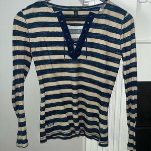 Blue and Tan Striped Long-sleeve